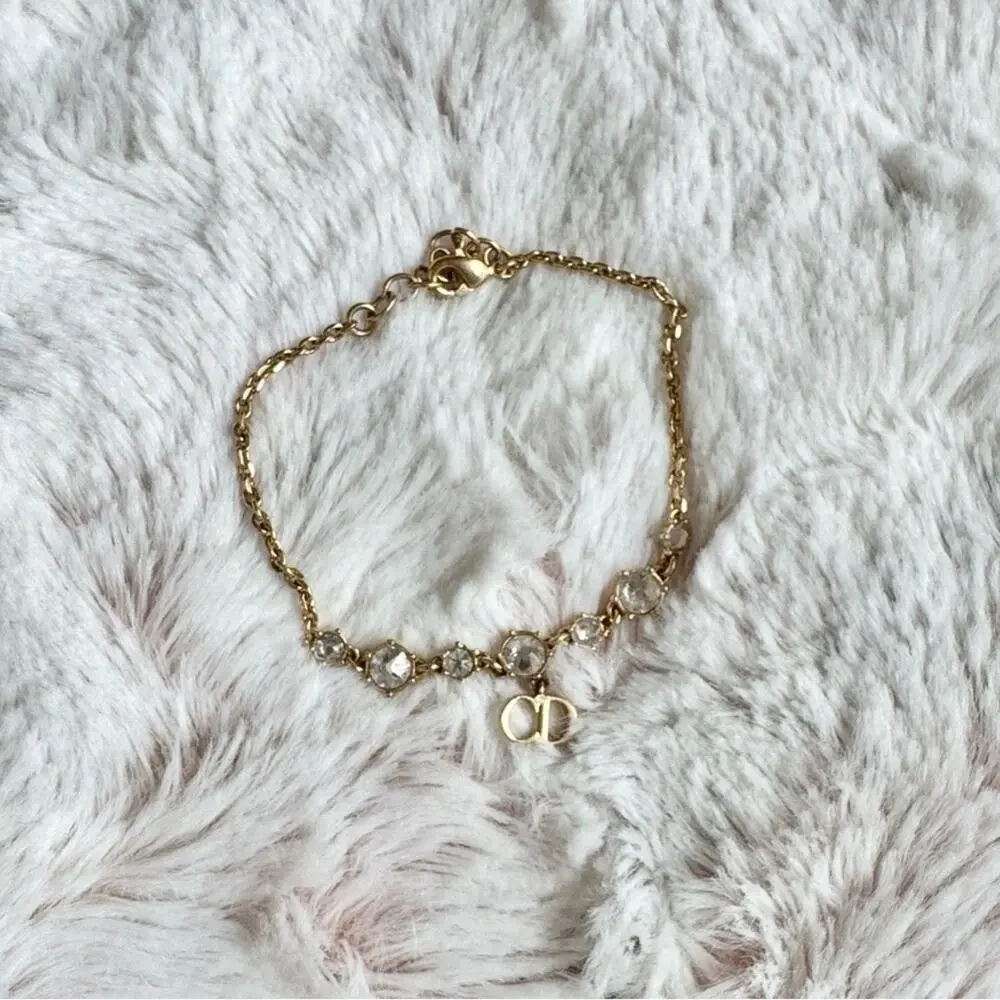 Dior Clair D Lune Crystal Bracelet Gold CD Charm Authentic Minimalist Dainty